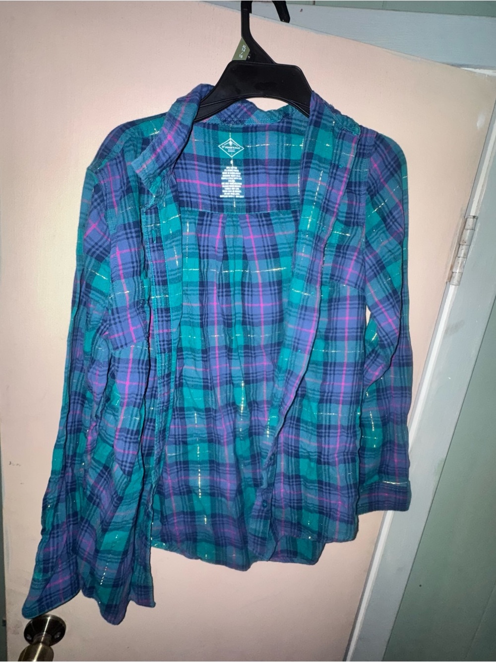 St. John's Bay Teal & Purple Plaid Button-Down Shirt